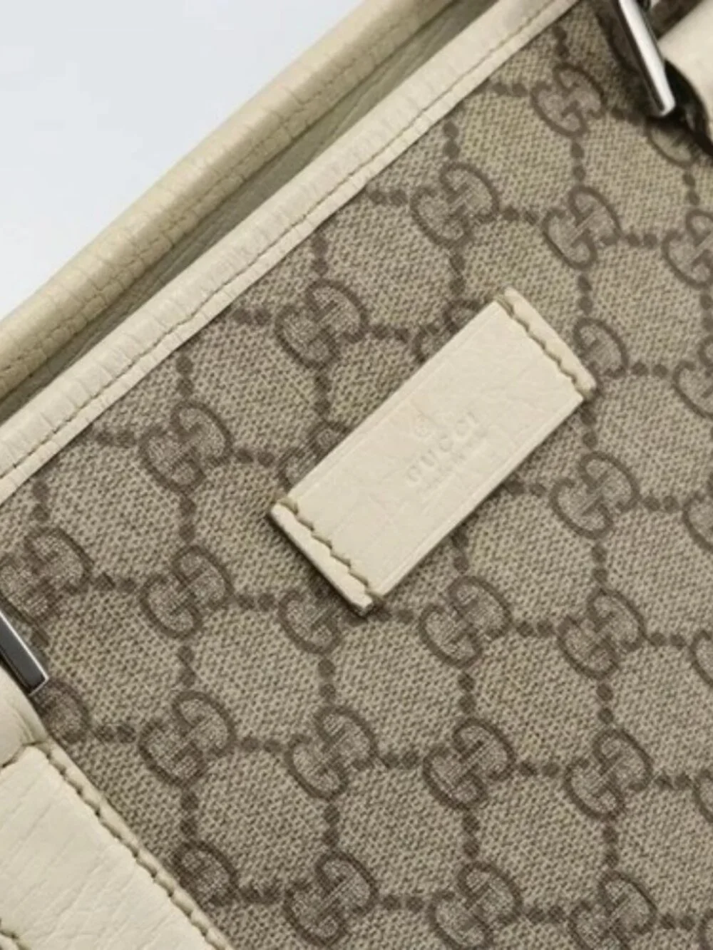 Gucci Beige Monogram Canvas Tote with Cream Leather Trim